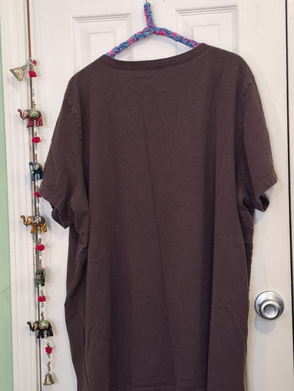 Women's V-Neck Short Sleeve Shirt - Brown - Picture 2 of 3